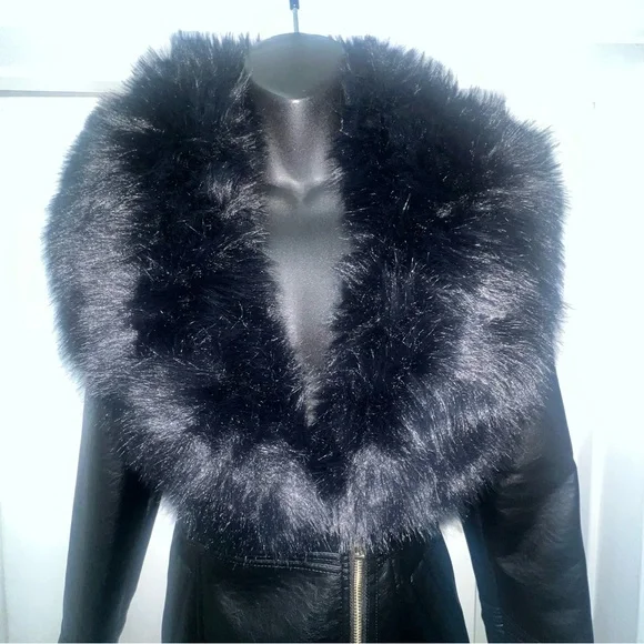 B.coature women's faux leather and fur jacket size medium M - Picture 2 of 8